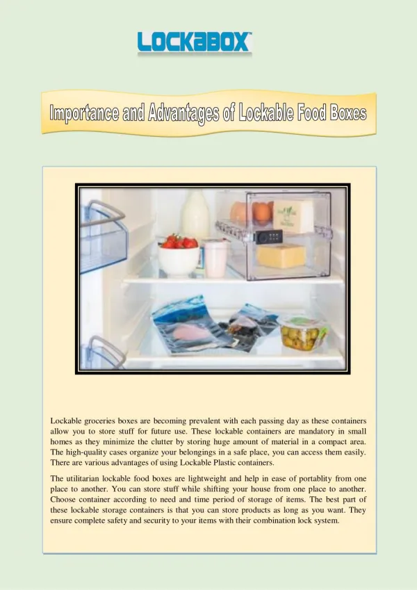 Importance and Advantages of Lockable Food Boxes