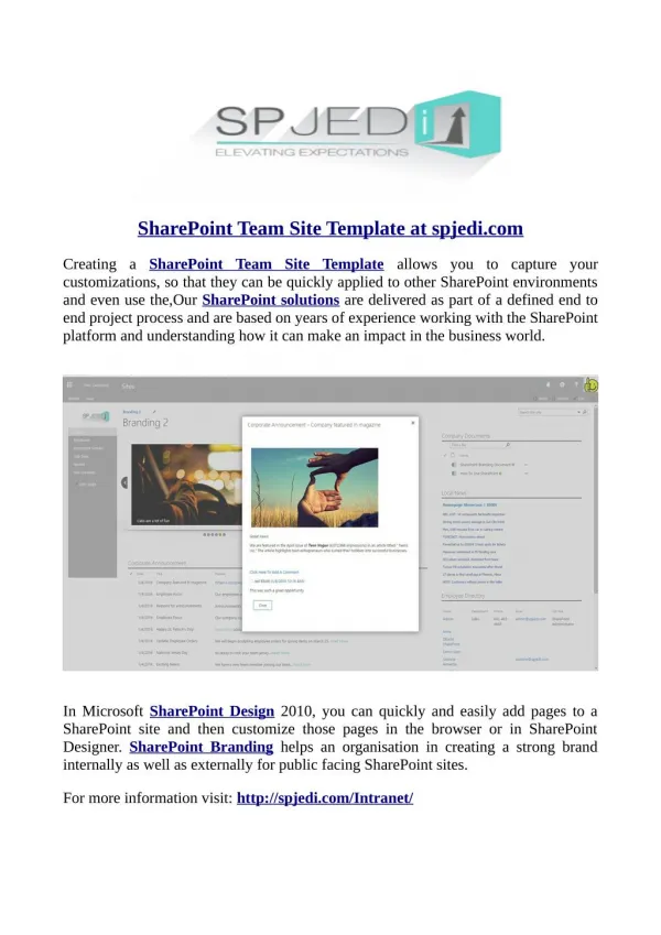 SharePoint Team Site Template at spjedi.com