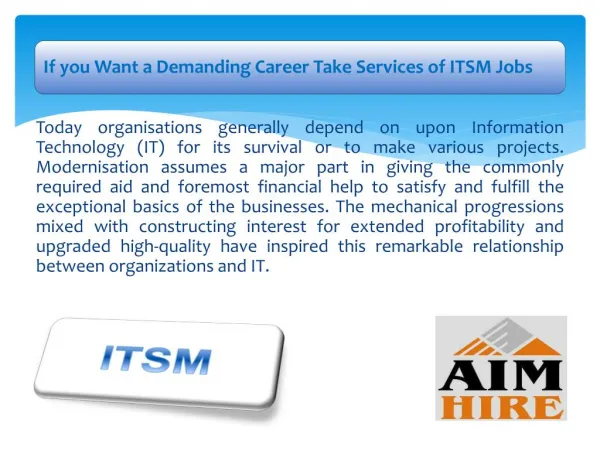 If you Want a Demanding Career Take Services of ITSM Jobs