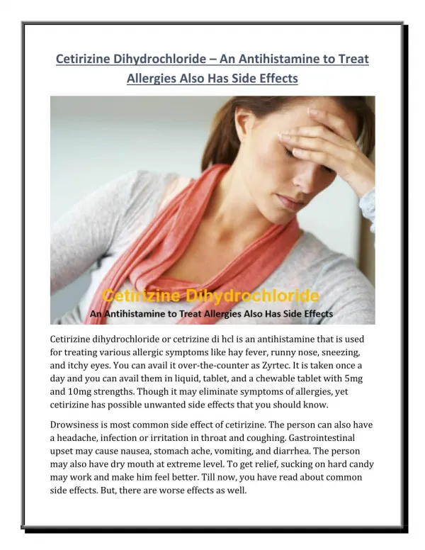 Cetirizine Dihydrochloride – An Antihistamine to Treat Allergies Also Has Side Effects