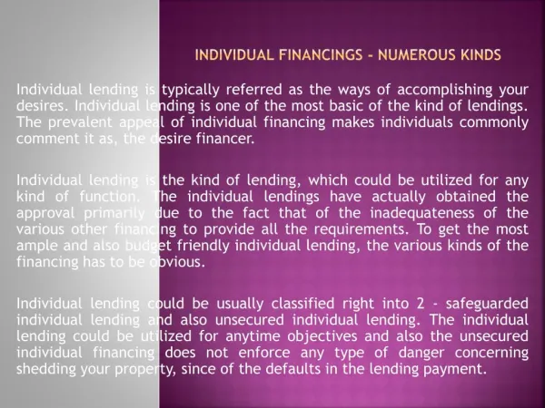 Individual Financings - Numerous Kinds