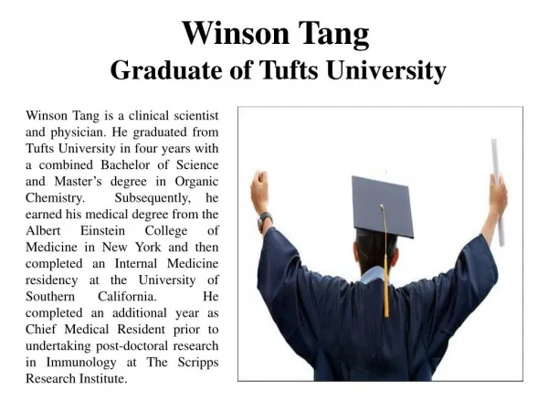 Winson Tang Graduate of Tufts University