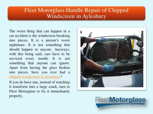 Motorglass Handle Repair of Chipped Windscreen in Aylesbury