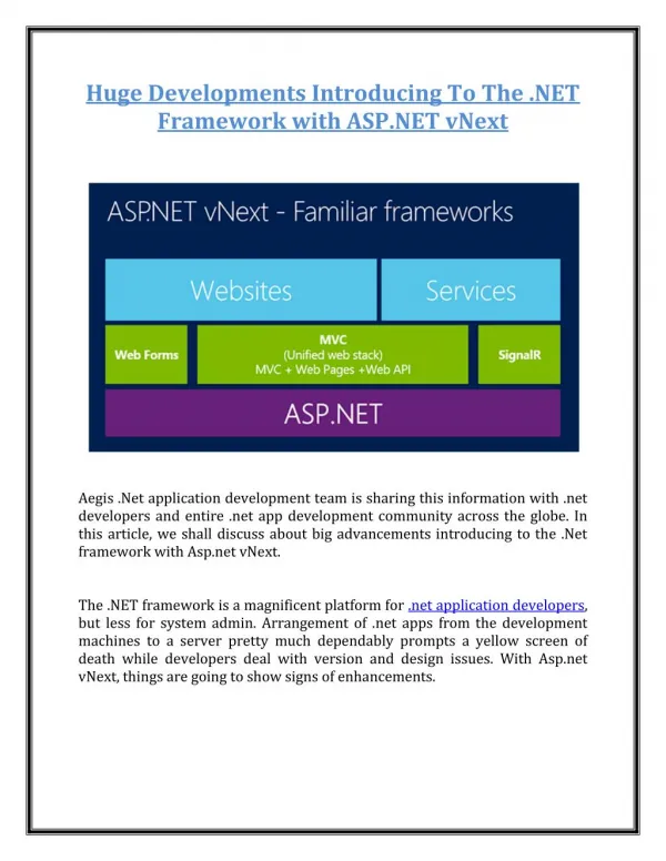 Huge Developments Introducing To The .NET Framework with ASP.NET vNext