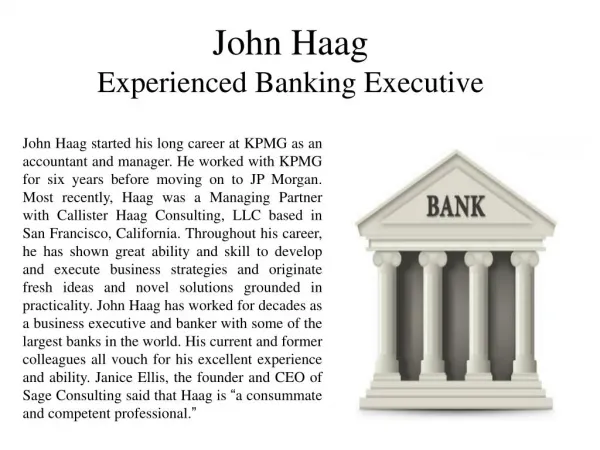 John Haag Experienced Banking Executive