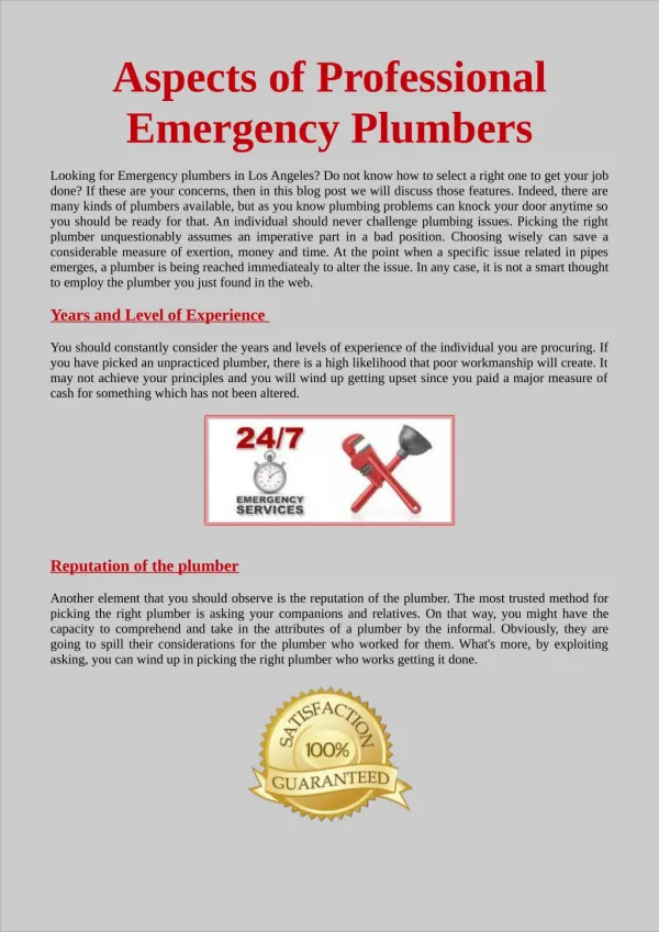 Aspects of Professional Emergency Plumbers