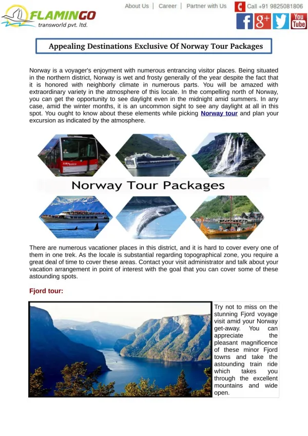 Appealing Destinations Exclusive Of Norway Tour Packages
