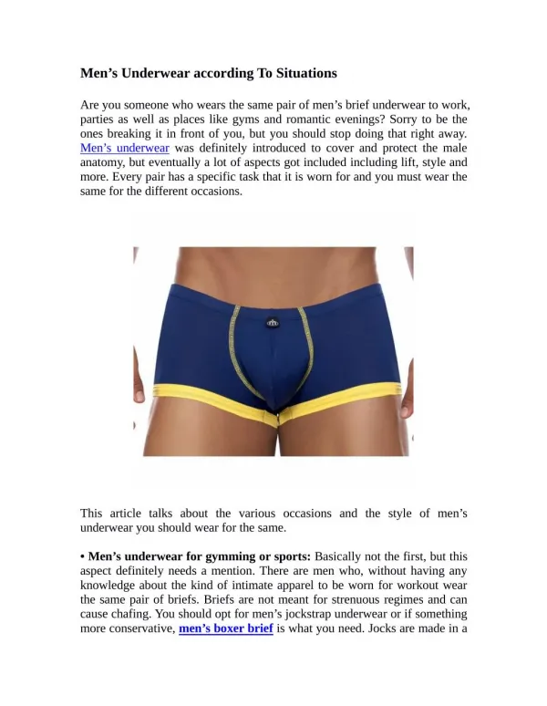 Men's Underwear according To Situations