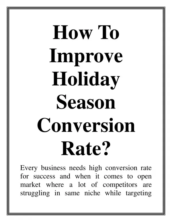 How To Improve Holiday Season Conversion Rate?