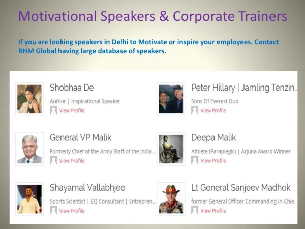 Motivational Speakers and Corporate Trainers in India
