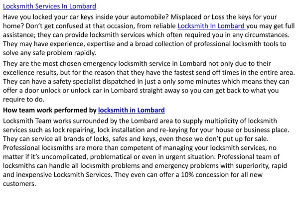 Locksmith Lombard IL