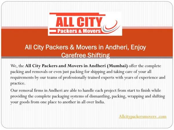 All City Packers & Movers in Andheri, Enjoy Carefree Shifting
