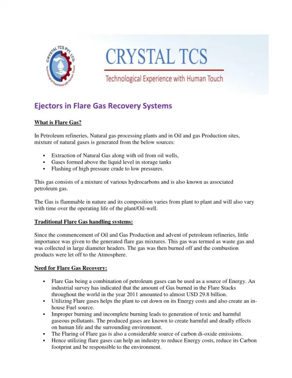 Ejectors in Flare Gas Recovery Systems