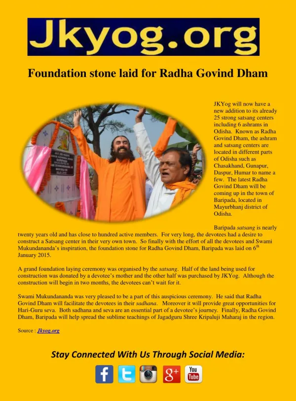 Foundation stone laid for Radha Govind Dham