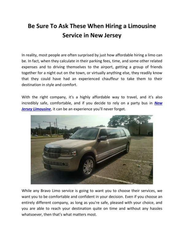 Be Sure To Ask These When Hiring a Limousine Service in New Jersey