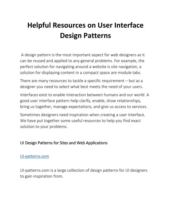 Helpful Resources on User Interface Design Patterns