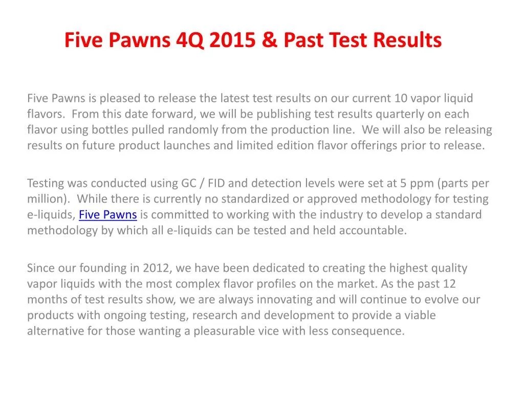 five pawns 4q 2015 past test results