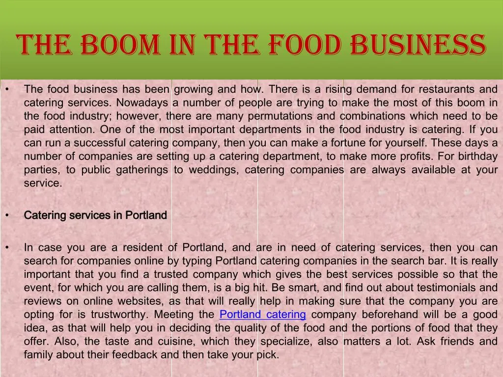 the boom in the food business