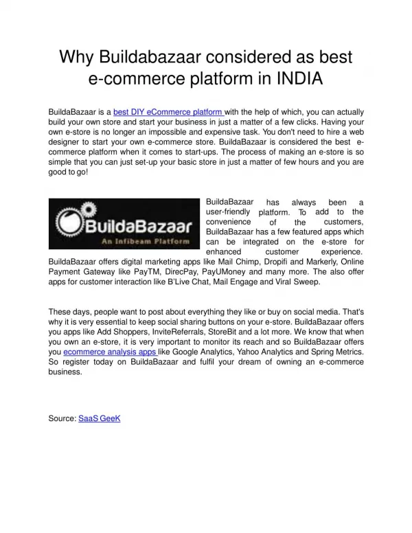 BuildaBazaar is a best DIY eCommerce platform with the help of which, you can actually build your own store and start y