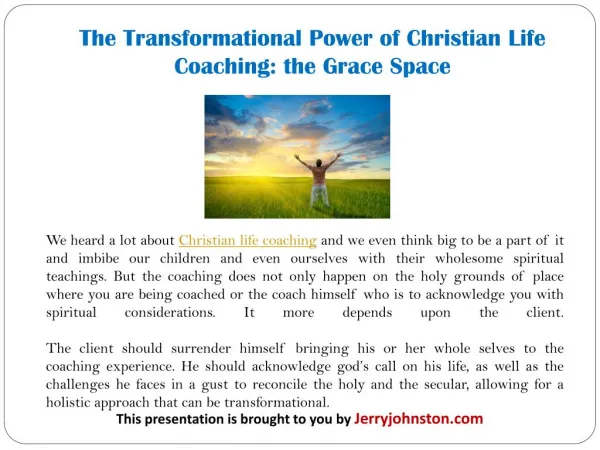 The Transformational Power of Christian Life Coaching: the Grace Space