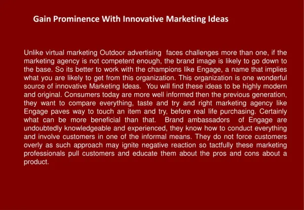 Gain Prominence With Innovative Marketing Ideas