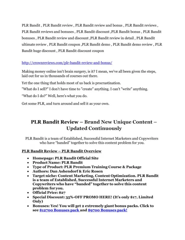 ULTIMATE review of PLR Bandit