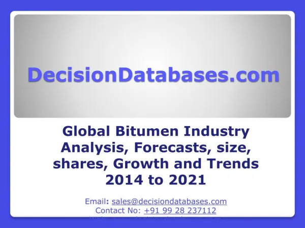 Bitumen Market International Analysis and Forecasts 2021