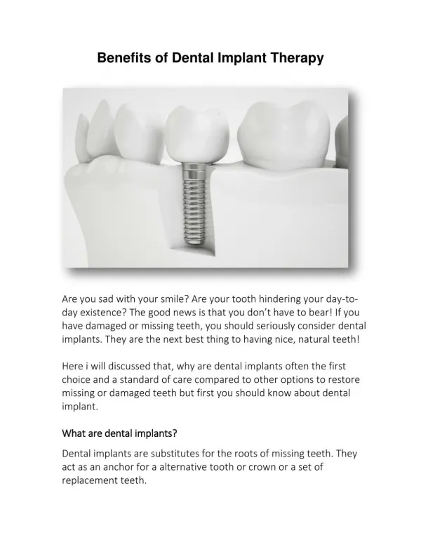 Benefits of Dental Implant Therapy