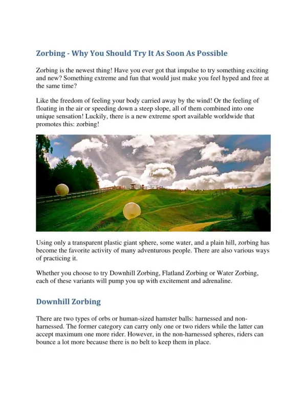 Zorbing - Why you Should Try It As Soon As Possible