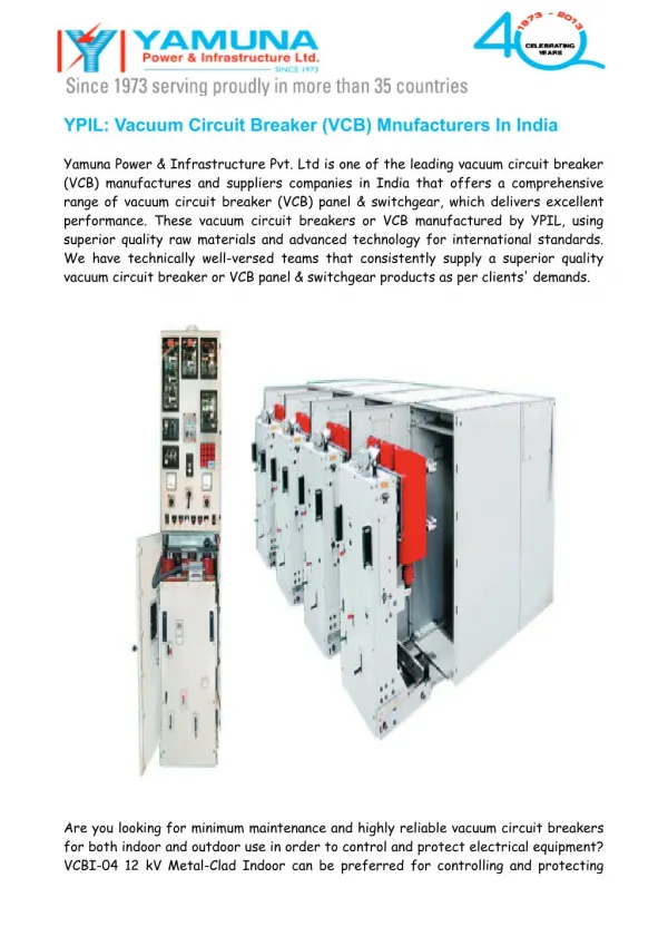 Vacuum Circuit Breaker (VCB) Manufacturers India