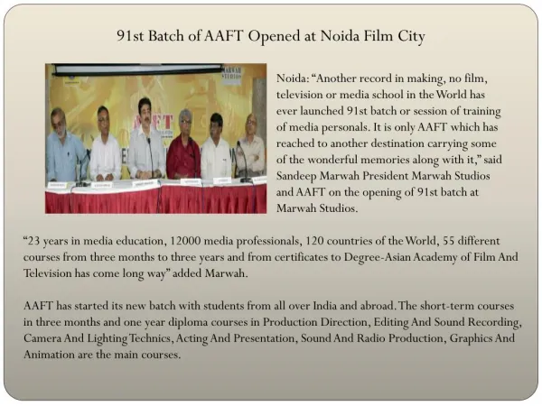 91st Batch of AAFT Opened at Noida Film City