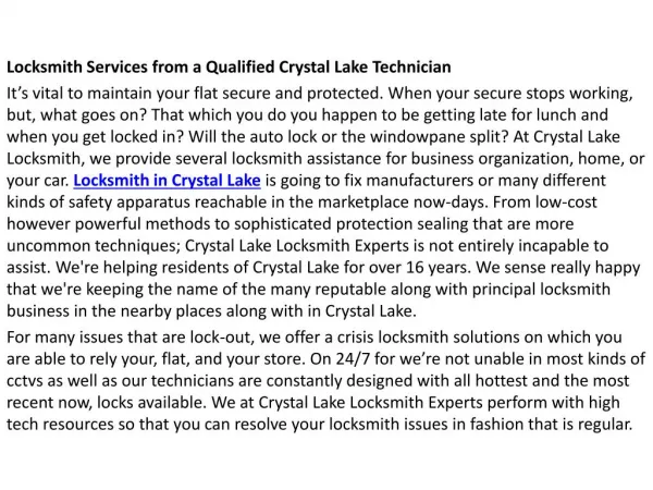 Locksmith Crystal Lake IL