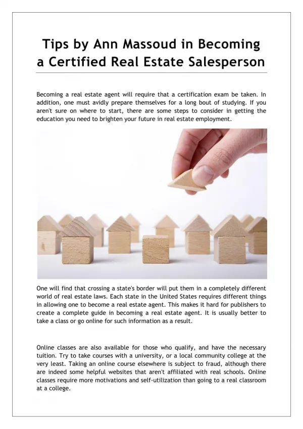 Tips by Ann Massoud in Becoming a Certified Real Estate Salesperson