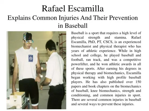 Rafael Escamilla explains 3 Common Injuries and Their Preventions in Baseball
