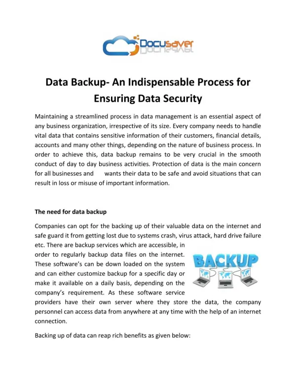 Data Backup- An Indispensable Process for Ensuring Data Security