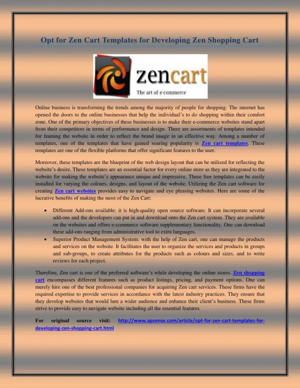Opt for Zen Cart Templates for Developing Zen Shopping Cart