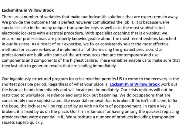Locksmith Willowbrook IL
