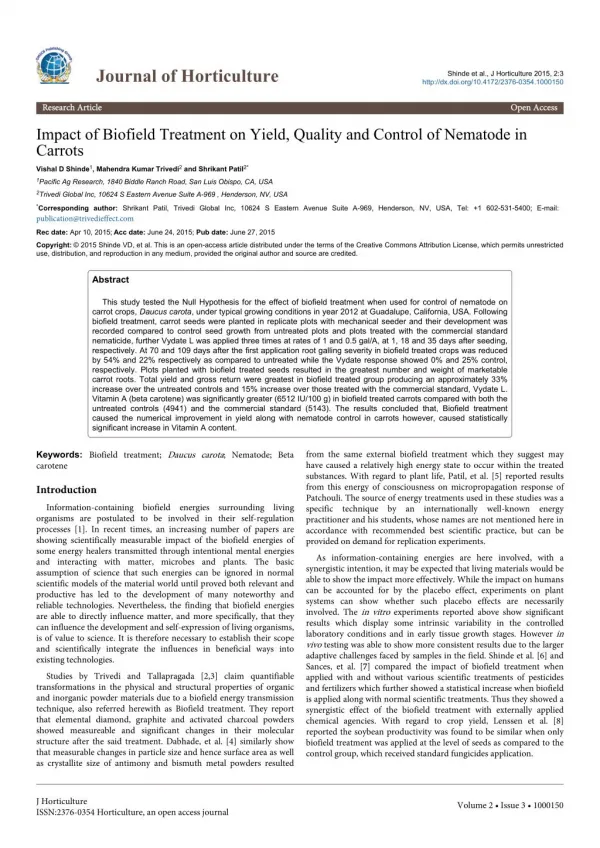 Impact of Biofield Energy Treatment in Carrots