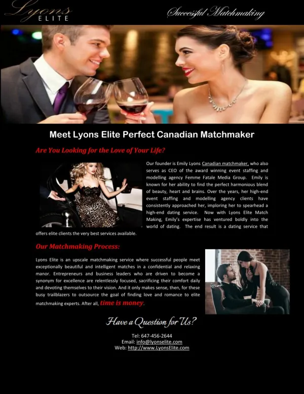 Meet Lyons Elite Perfect Canadian Matchmaker