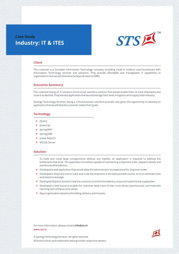 Case Study - Logistics And Supply Chain Application For IT&ITeS