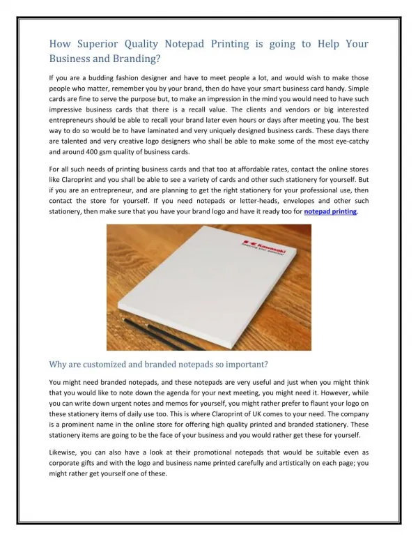 How Superior Quality Notepad Printing is going to Help Your Business and Branding?