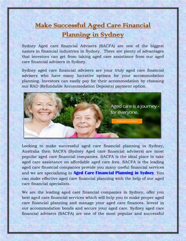 Make Successful Aged Care Financial Planning in Sydney