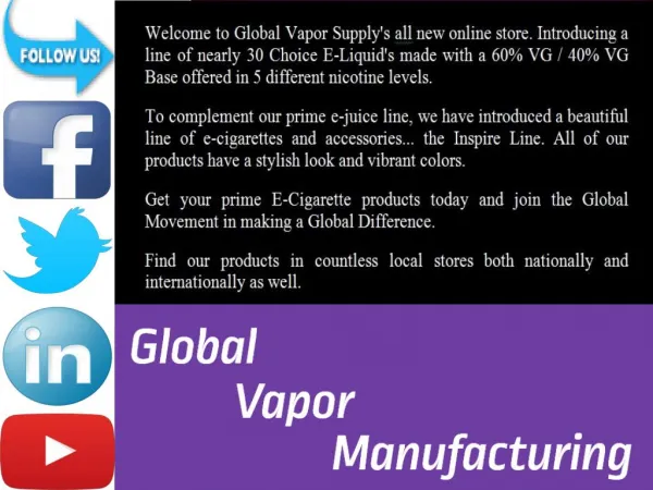 Global Vapor Manufacturing - Call Now To Book - 844-343-6833