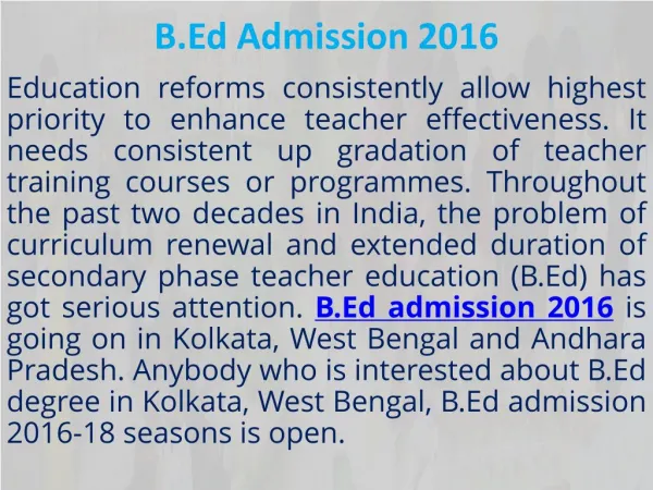 B.Ed Admission 2016