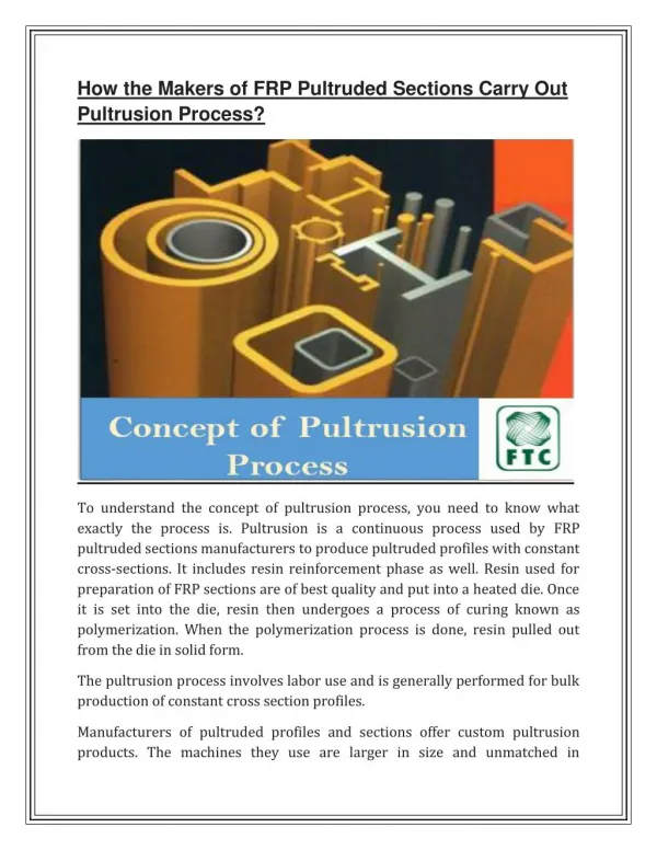 How the Makers of FRP Pultruded Sections Carry Out Pultrusion Process?