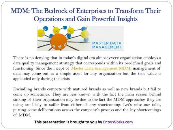MDM- The Bedrock of Enterprises to Transform Their Operations and Gain Powerful Insights