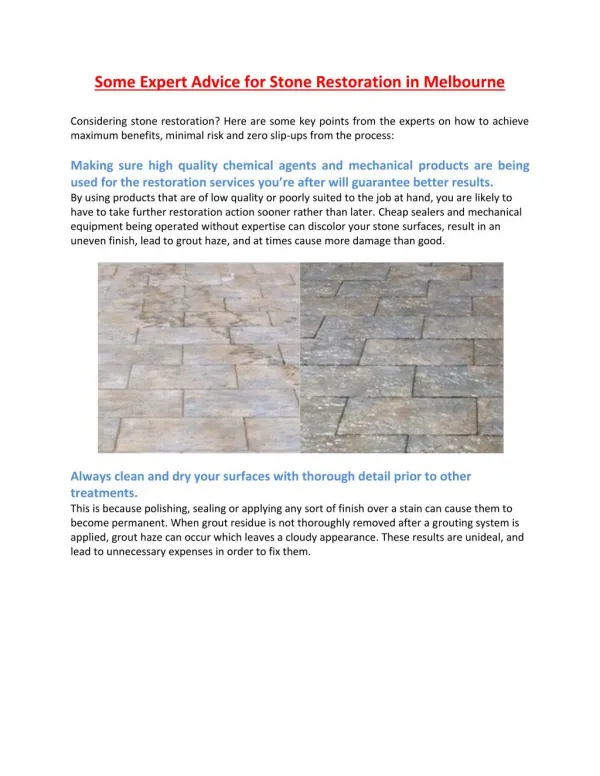 Some Expert Advice for Stone Restoration in Melbourne