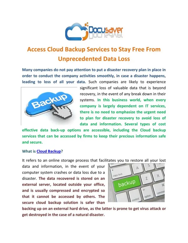 Access Cloud Backup Services to Stay Free From Unprecedented Data Loss