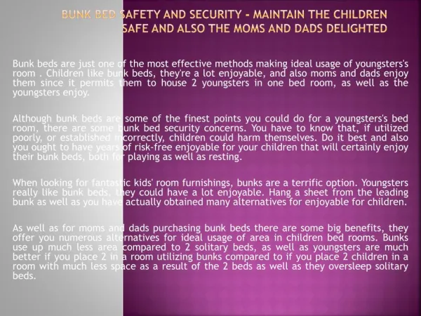 Bunk Bed Safety and security - Maintain the children and