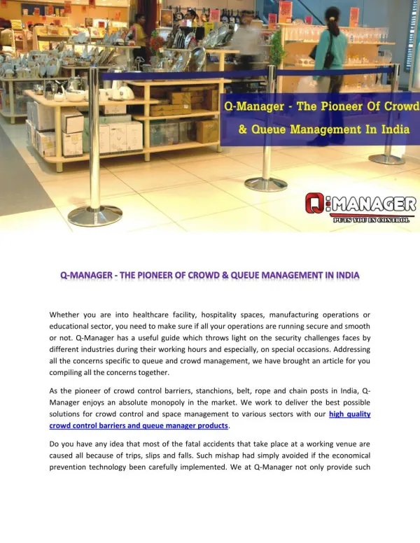 Q-Manager - The Pioneer Of Crowd & Queue Management In India